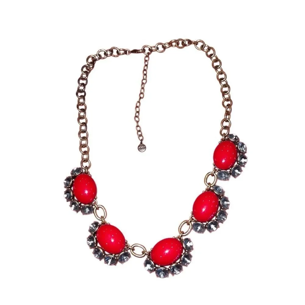 Stella & Dot Women's Mae Cabochon Statement Necklace Red Gold-tone OS